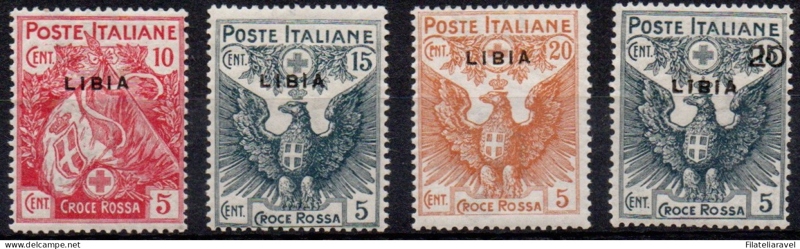 ** 1915 - Libia - Croce Rossa (13/16) Serie Completa, 4 Valori, Gomma Integra (450) - Libya