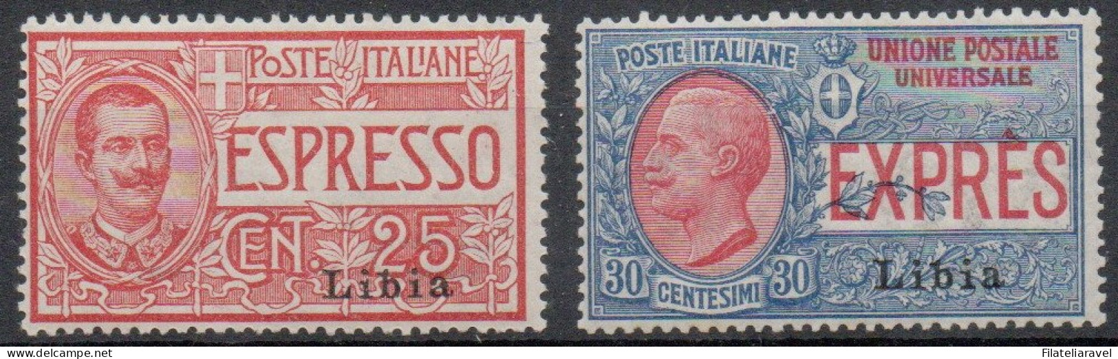 ** 1915 - Libia -  Espressi D'Italia (Ex 1I/2I) Soprastampati Libia, 2 Valori Integri II Tipo (150) - Libya