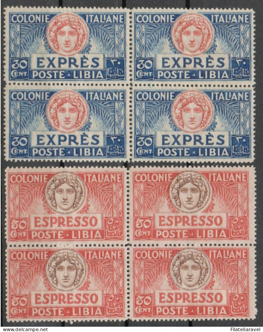 ** 1921 - Libia - Espressi D'Italia (Ex 3/4) In Quartina Gomma Integra, Cert Terrachini (200) - Libya