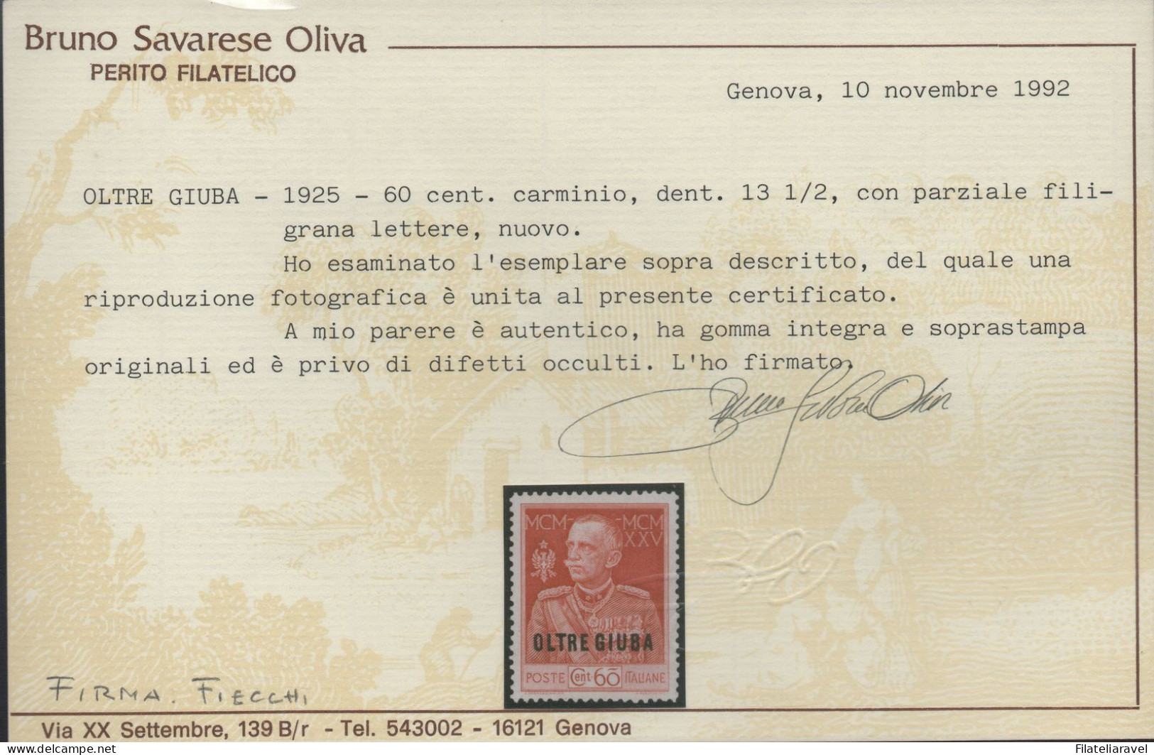 ** 1925 - Oltre Giuba - Giubileo Del Re, Francobolli Di Italia Soprastampati (18/23) Serie Completa 6 Valori, Cert Oliva - Oltre Giuba