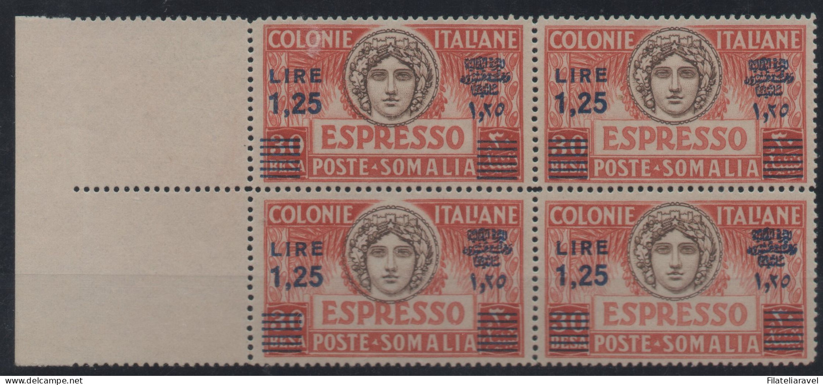 ** 1940 - Somalia - Espresso (8) Dent. 14, Quartina, Bordo Di Foglio Integra, Cert. Fabris/Cilio F.to  E. Diena (15.000) - Somalia