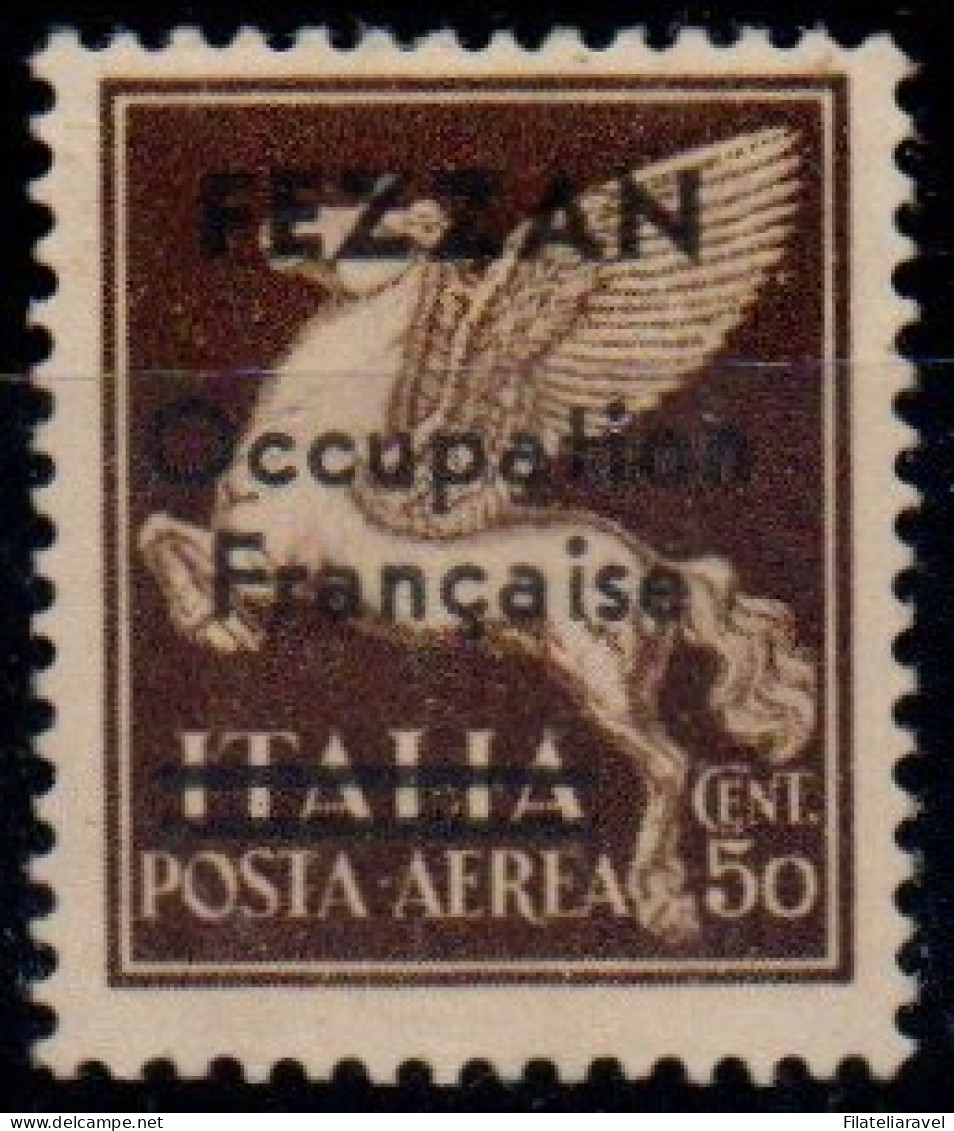 ** 1943 - Fezzan - Francobollo Di Posta Aerea Di Italia Del 1930, 50c (pa1) Soprastampato, Integro, Cert D.Fabris (600) - Fezzan & Ghadames