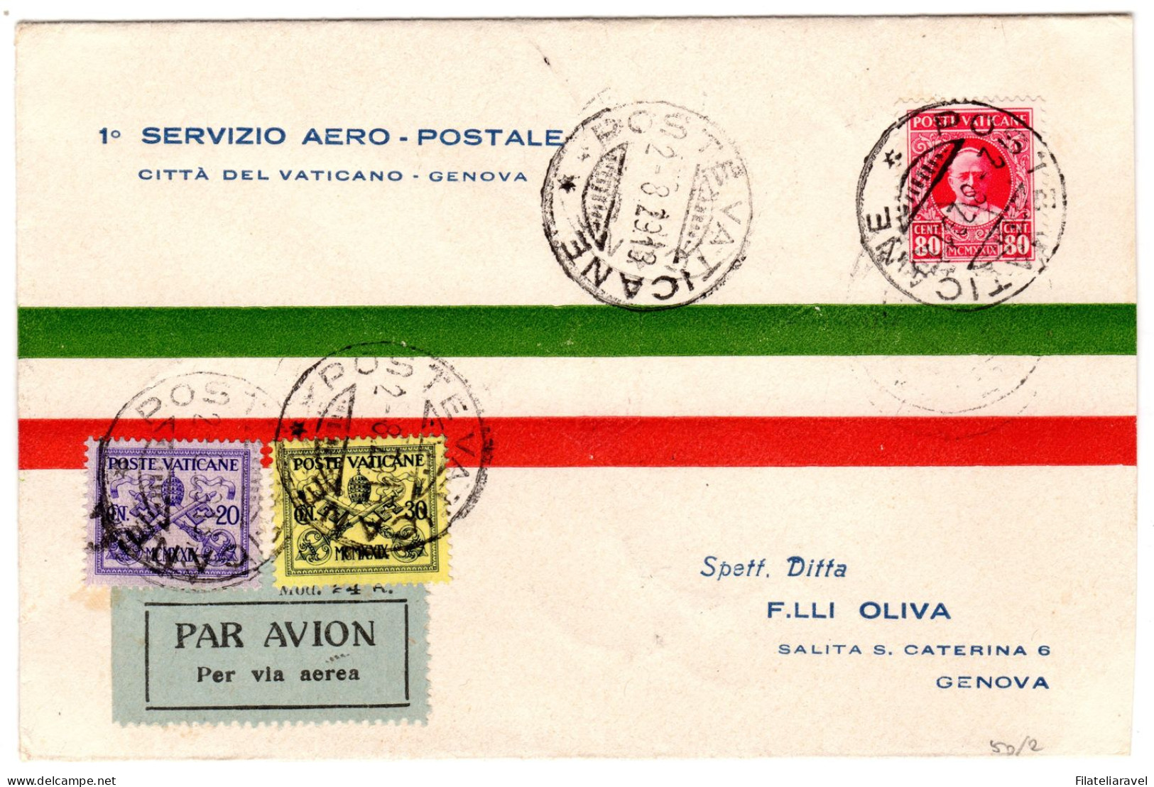 Ltr 1929 Primo Volo Vaticano Genova - Poststempel (Flugzeuge)