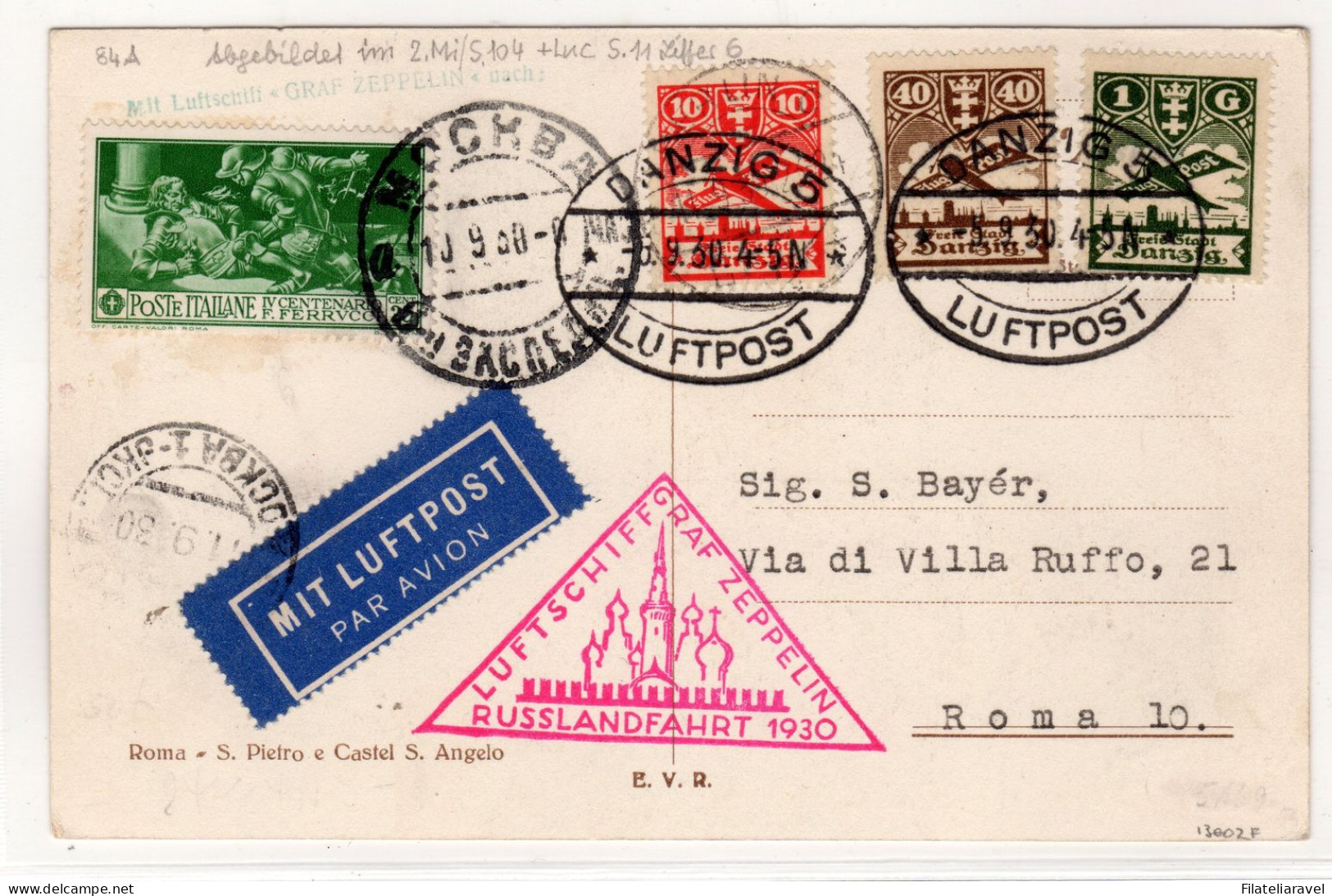 Ltr 1930 Zeppelin Volo In Russia  Italia + Danzica Longhi N 46 R - Poststempel (Zeppeline)