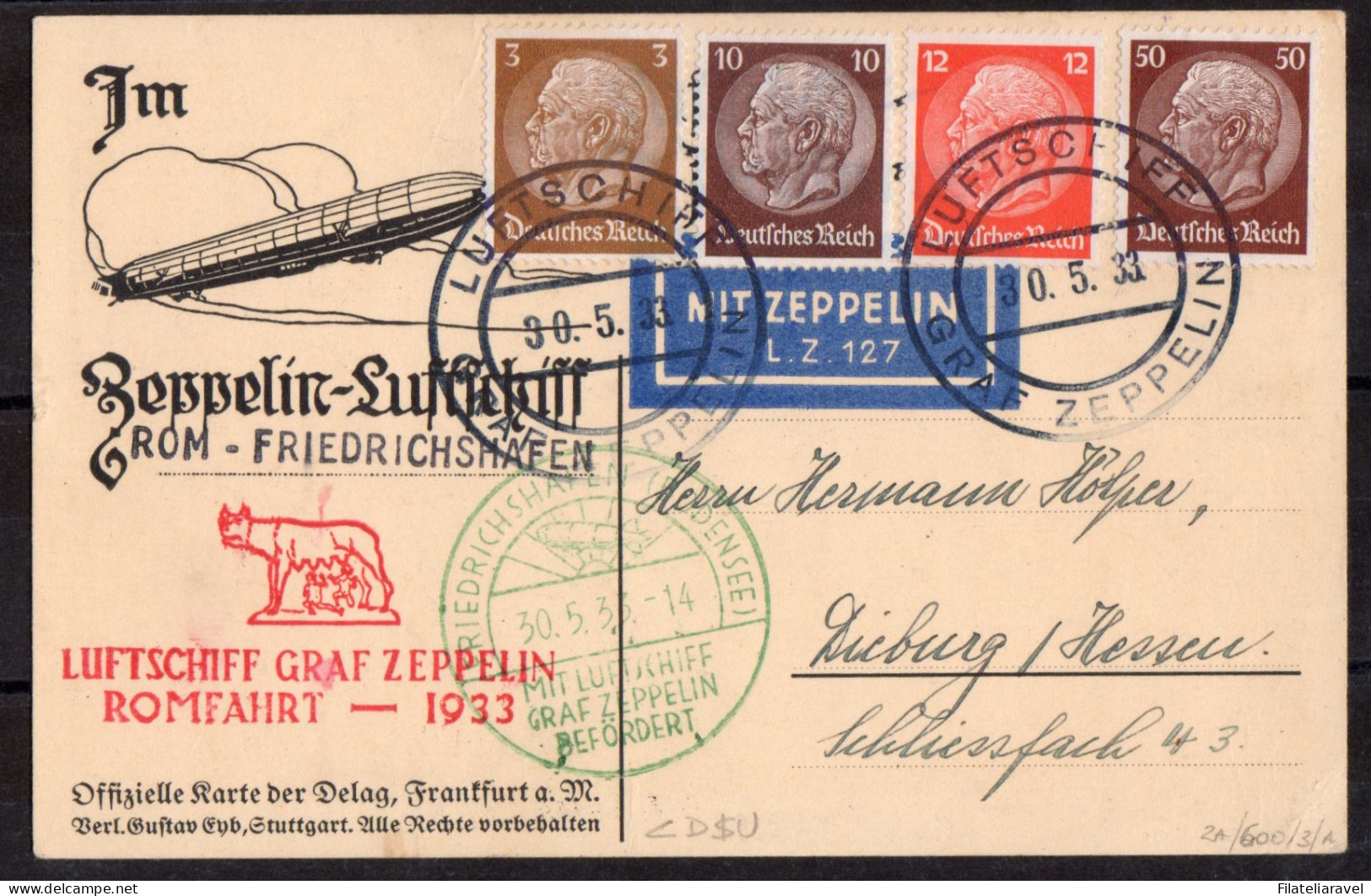 Ltr 1933 Zeppelin Raro Annullo Del 5 Maggio 1933 - Marcophilie (Zeppelin)