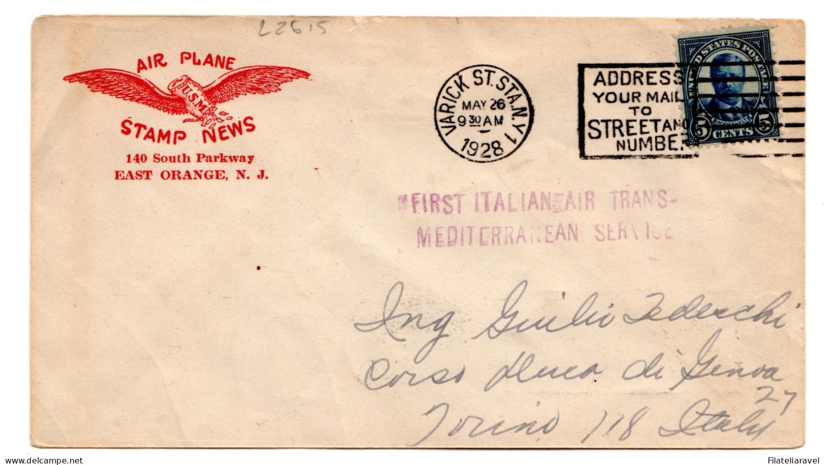 Ltr 1928 Volo Sperimentale Trasporto Corrispondenza Gibilterra Genova Cet. Fabris - Marcophilie (Avions)