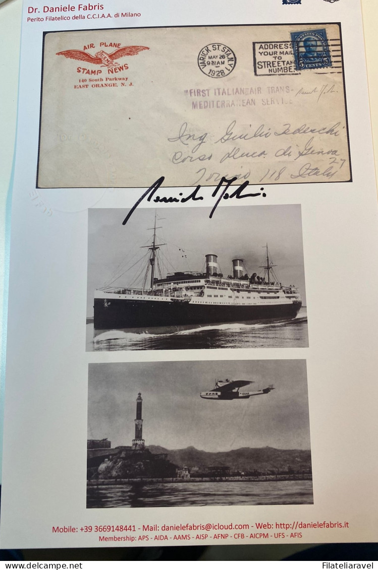 Ltr 1928 Volo Sperimentale Trasporto Corrispondenza Gibilterra Genova Cet. Fabris - Marcophilie (Avions)