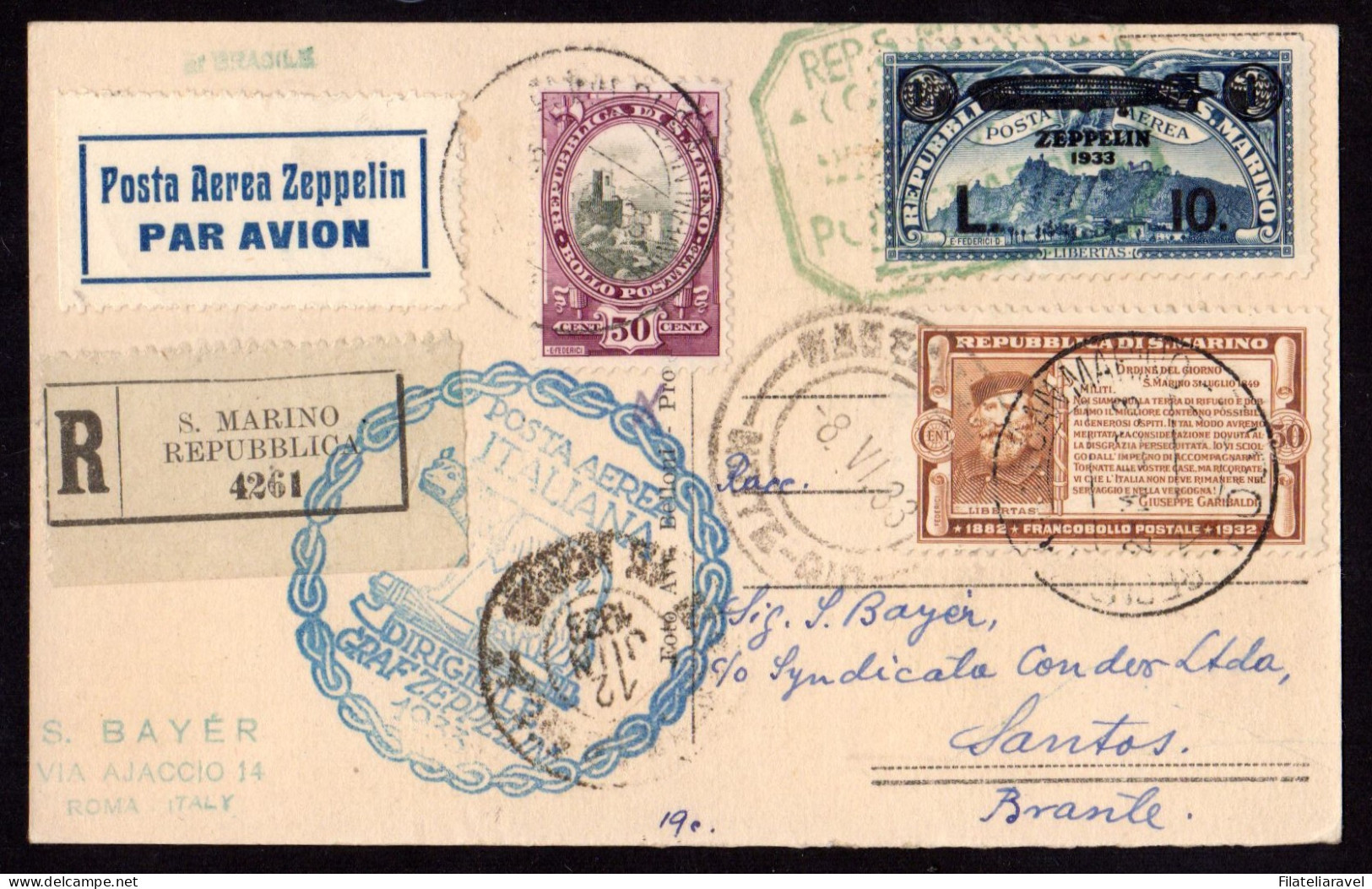 Ltr 1933 Zeppelin Da San Marino La Serie Su 6 Aereogrammi Diretti In Sud America - Poststempel (Zeppeline)