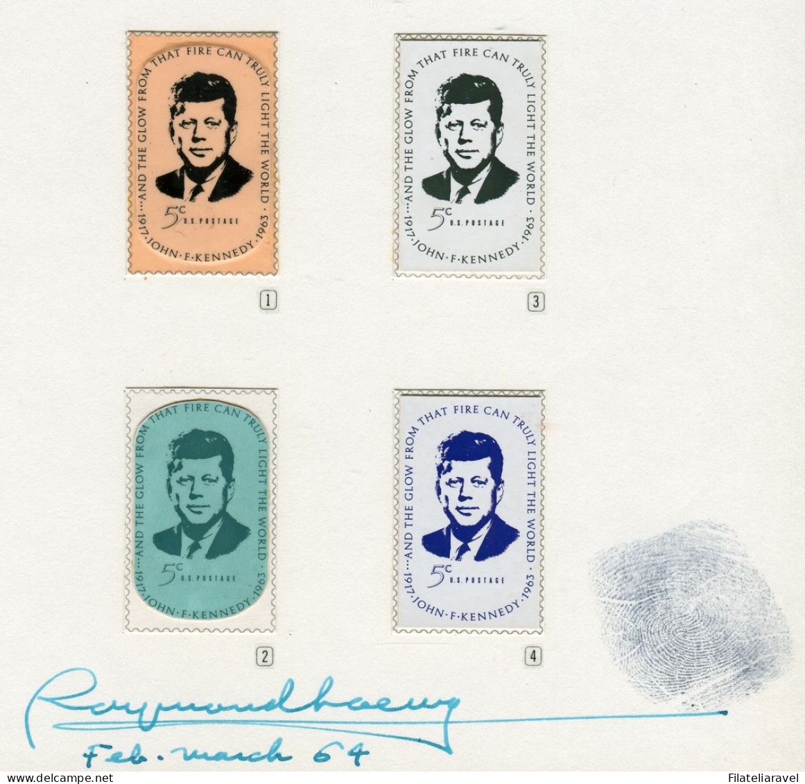 1964 USA - Bozzetti Di Prova 4/19 Francobollo Commemorativo Del Presidente John Fitzerald Kennedy. Proof Essays - Proofs, Essays & Specimens