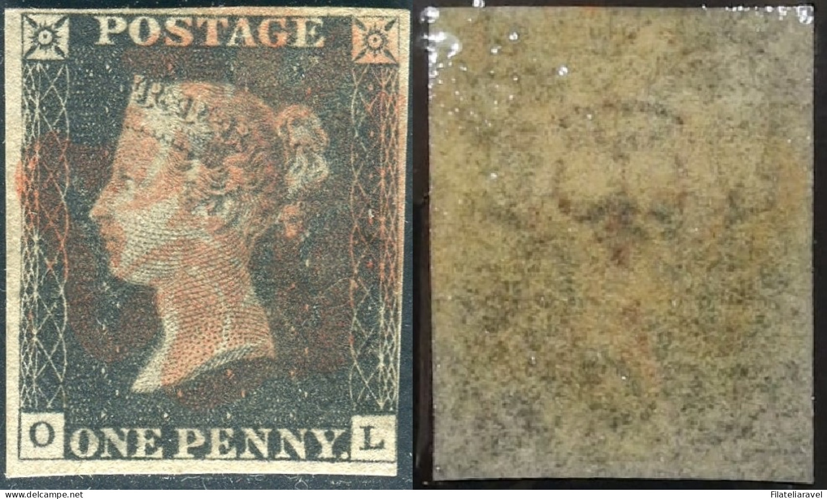 Us 1840 - "Gran Bretagna" Stanley Gibbons (1) Penny Black Small Crown Inverted Plate 1b Rare (£4500) - Usados