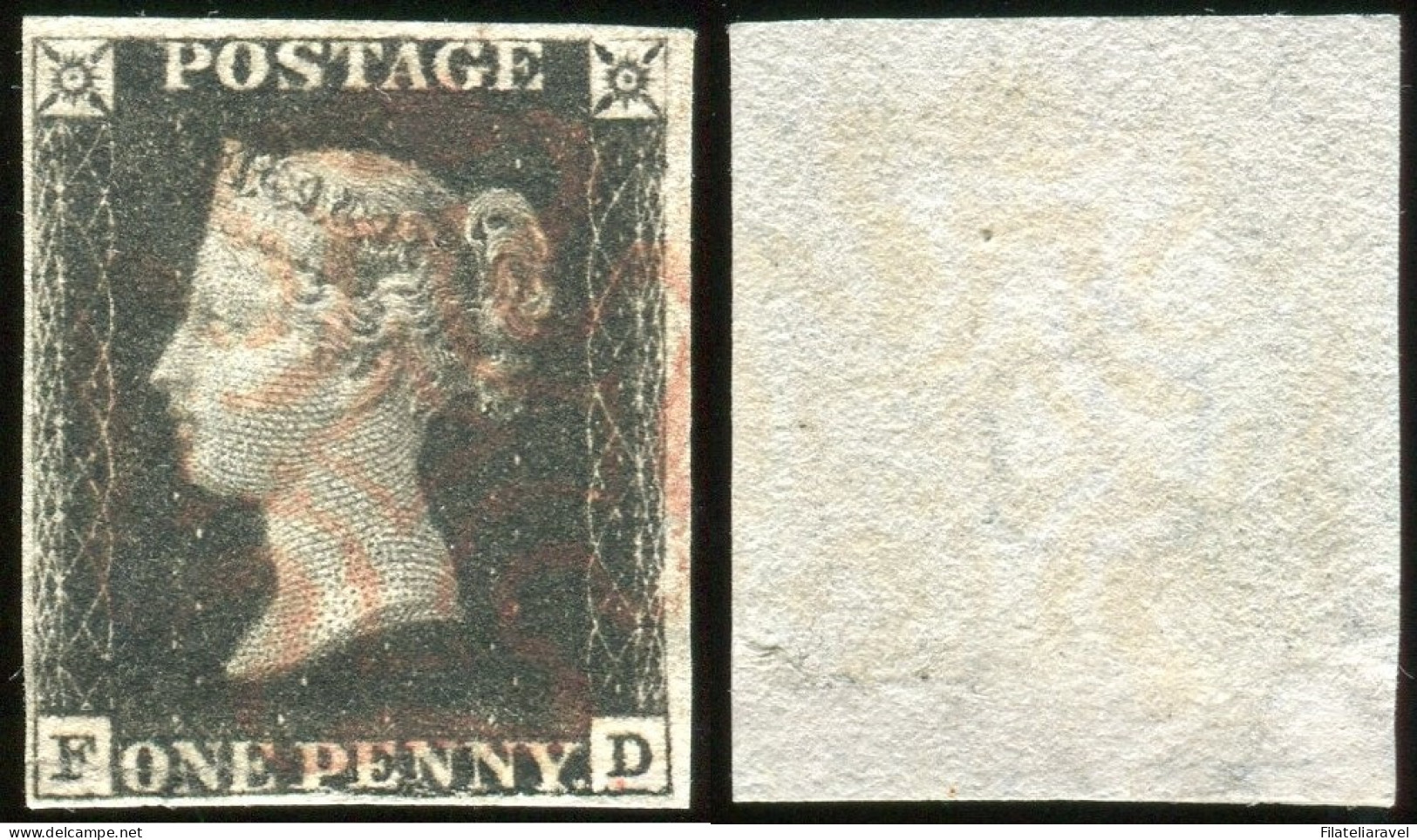 Us 1840 - "Gran Bretagna" Stanley Gibbons (1) Penny Black Small Crown Letter F -D - Used Stamps