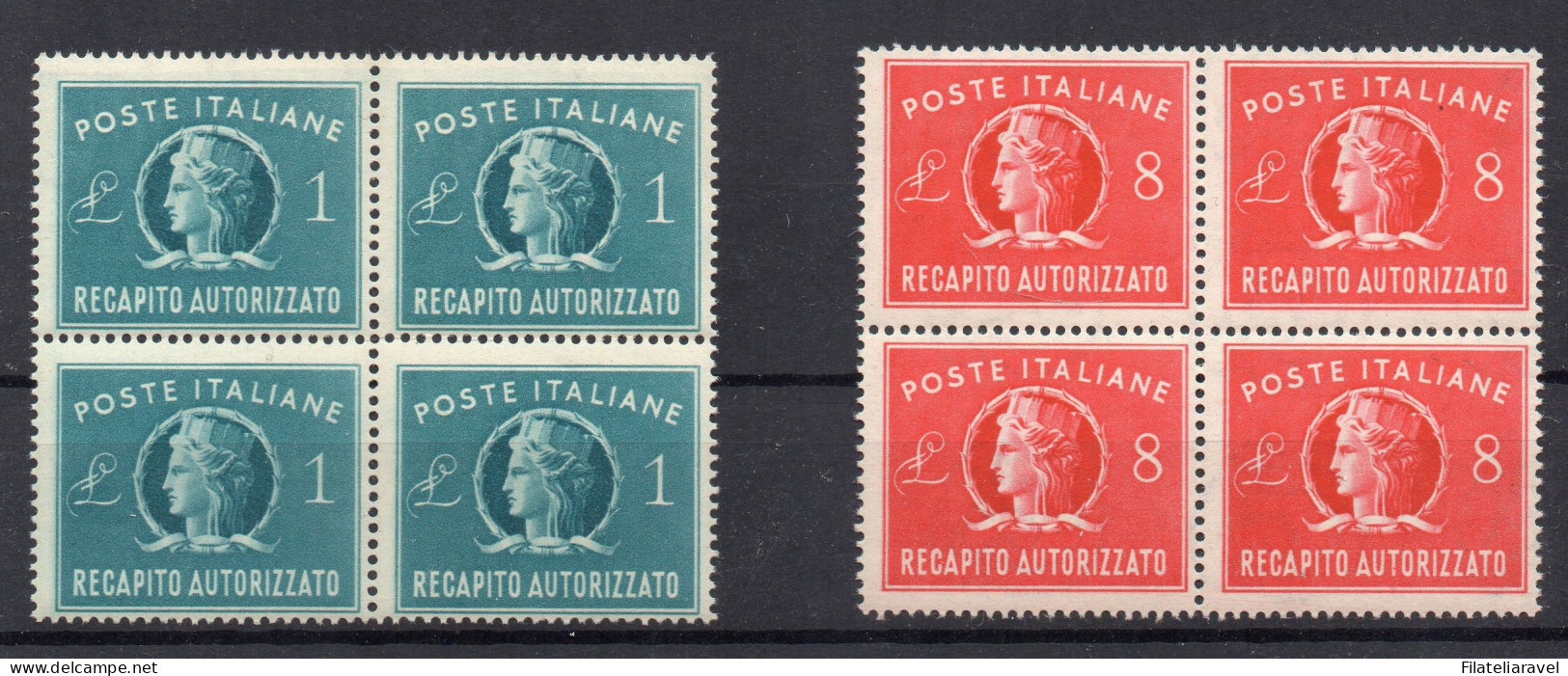** 1947 - Italia Repubblica - Recapito Autorizzato (8/9) Quartina, Gomma Integra, Serie Completa, 2 Valori (475) - Express/pneumatic Mail