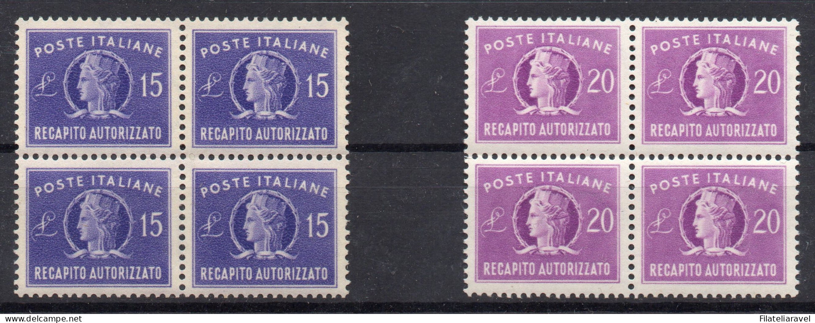 ** 1948 - Italia Repubblica - Recapito Autorizzato (10/11) Quartina, Gomma Integra, Serie Completa, 2 Valori (170) - Correo Urgente/neumático