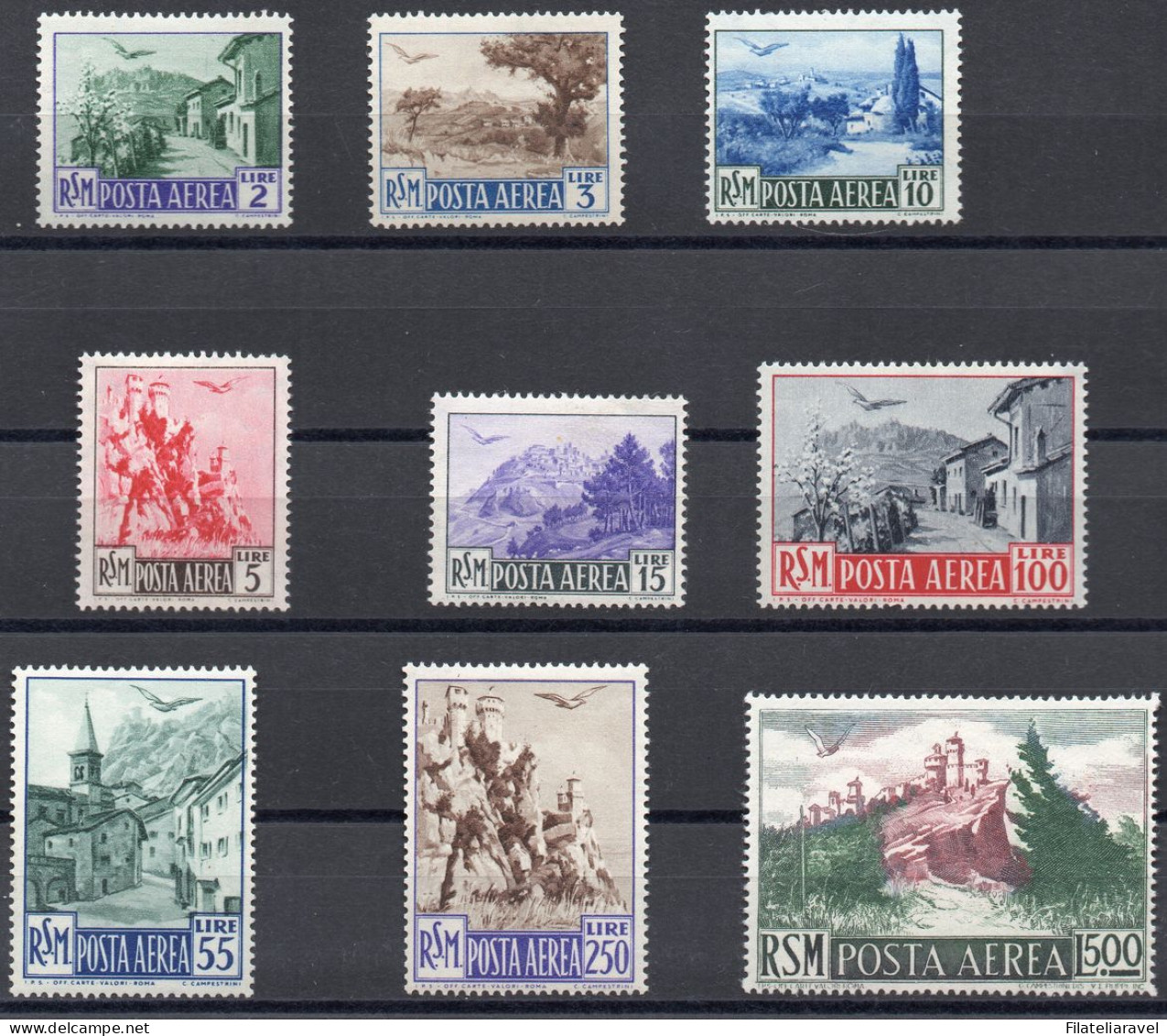 ** 1950 - San Marino - Posta Aerea -Vedute (Pa 83/91) Serie Completa 9 Valori Gomma Integra (475) - Airmail