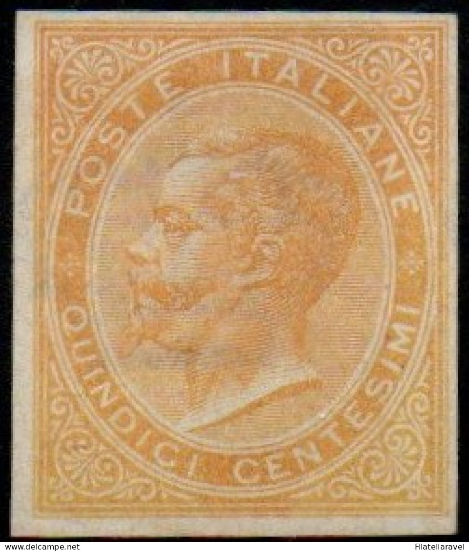 * 1864 - Regno Prova Di Colore (P13h), 15c Giallo Ambra ND, Eff. V E II, Cert. D. Fabris (350) - Neufs