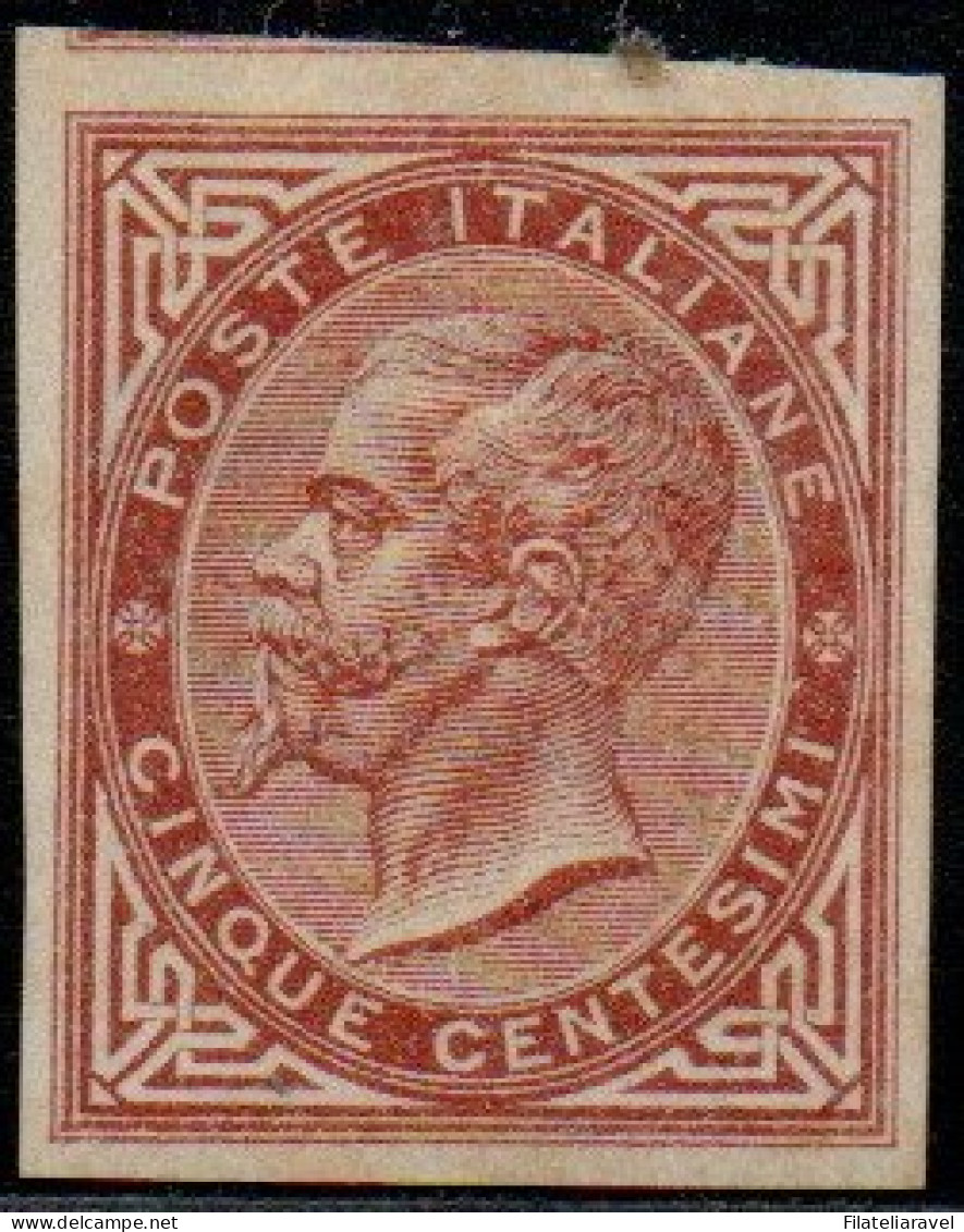 * 1864 - Regno Saggio Con Cambio Di Colore, 5 Cent. Bruno ND, Eff. V. Em. II, Cert. D. Fabris (350) - Neufs