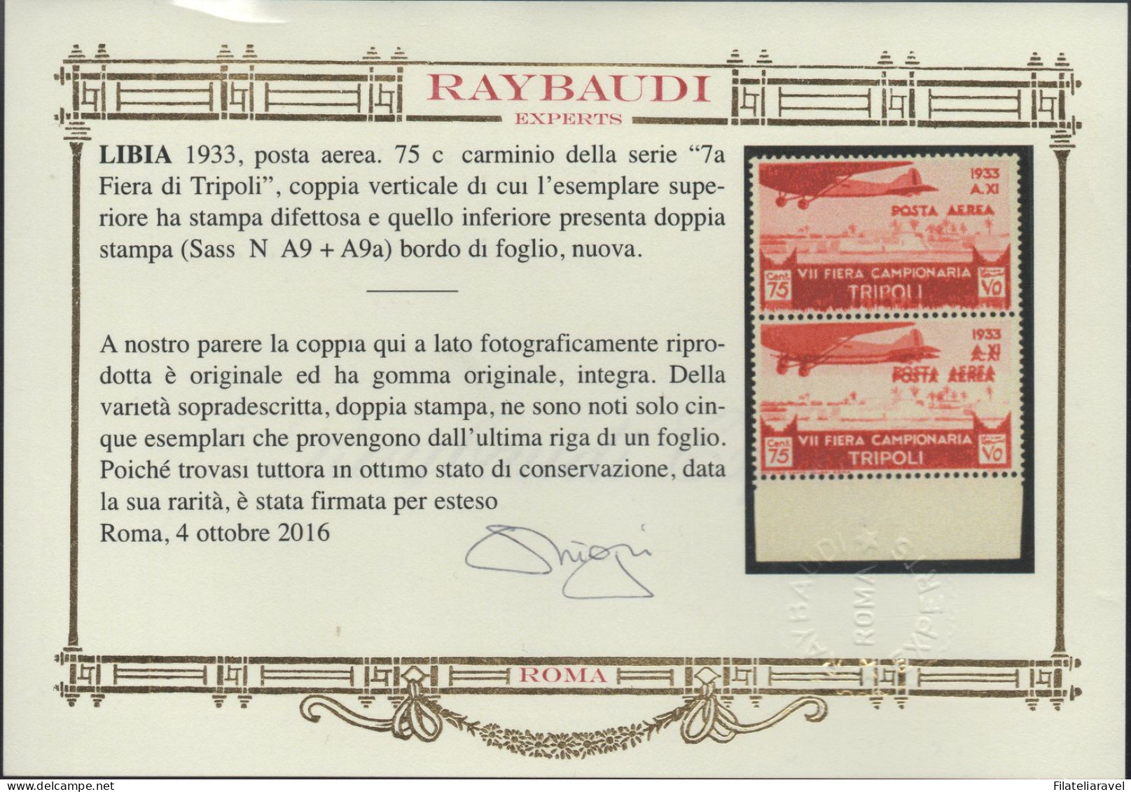 ** 1933 - Libia -  6° Fiera Di Tripoli (Pa9+Pa9a) Cp Verticale, Doppia Varietà, Coppia Verticale Con Esemplare Superiore - Libya