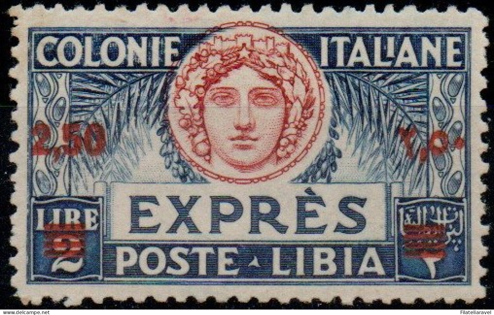 ** 1927 - Libia -  Ex 2,50 Su 2 Lire Azzurro (13m) DECALCO Della Sopr., F.t Raybaudi/Sorani (1.500) - Libya
