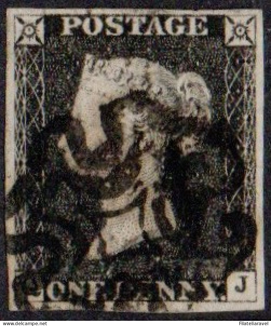 Us 1840 - Gran Bretagna Cat Unificato (1) Penny Black Annullo Croce Di Malta, Cert. Bolaffi - Usados