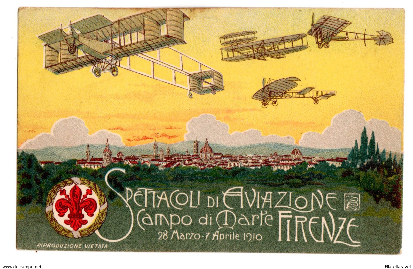 Ltr 1910 Cartolina Viaggiata Giochi Aviatori Di Firenze Annullo Rosso Al Verso - Marcophilie (Avions)