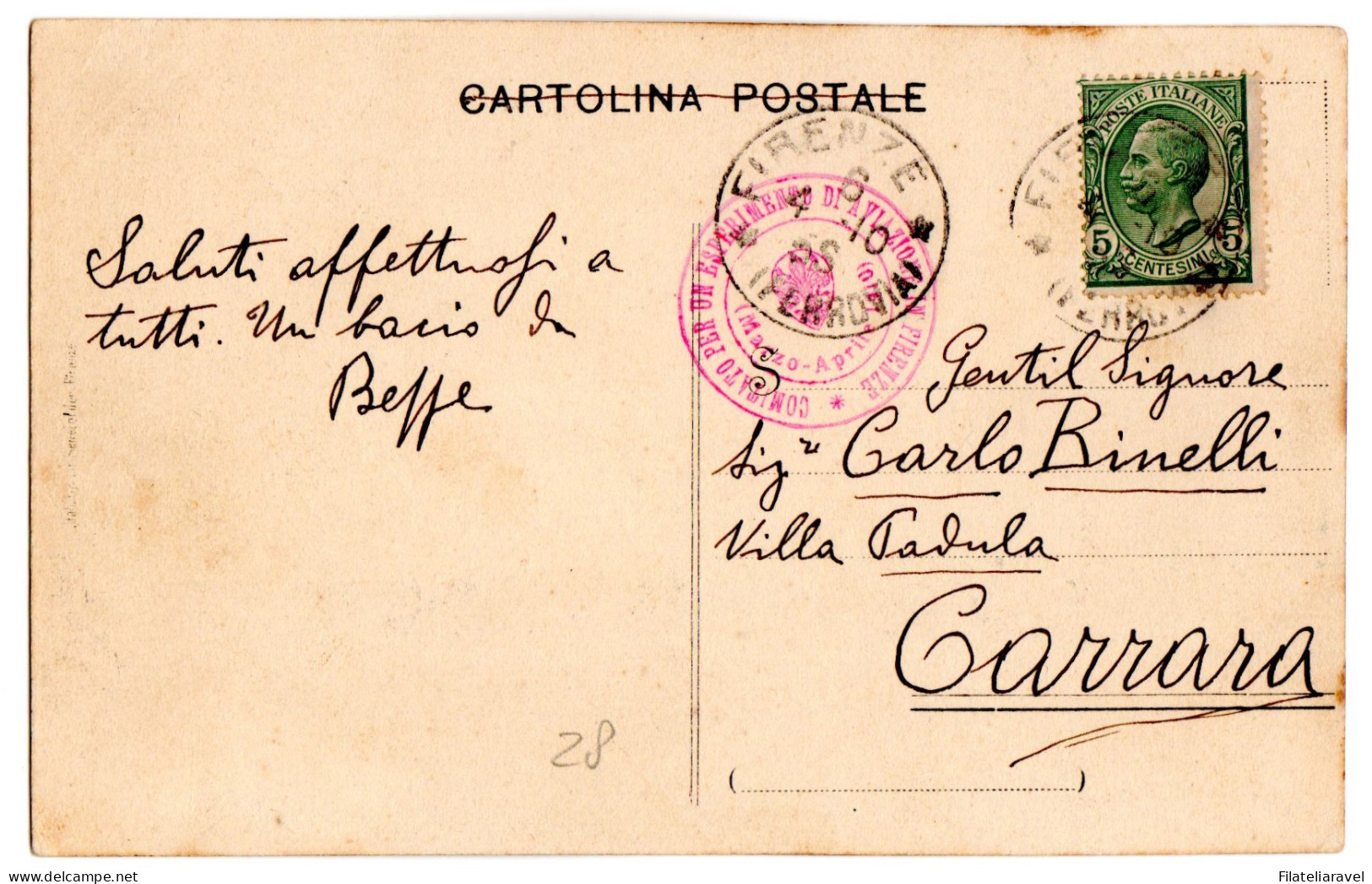 Ltr 1910 Cartolina Viaggiata Giochi Aviatori Di Firenze Annullo Rosso Al Verso - Marcophilie (Avions)