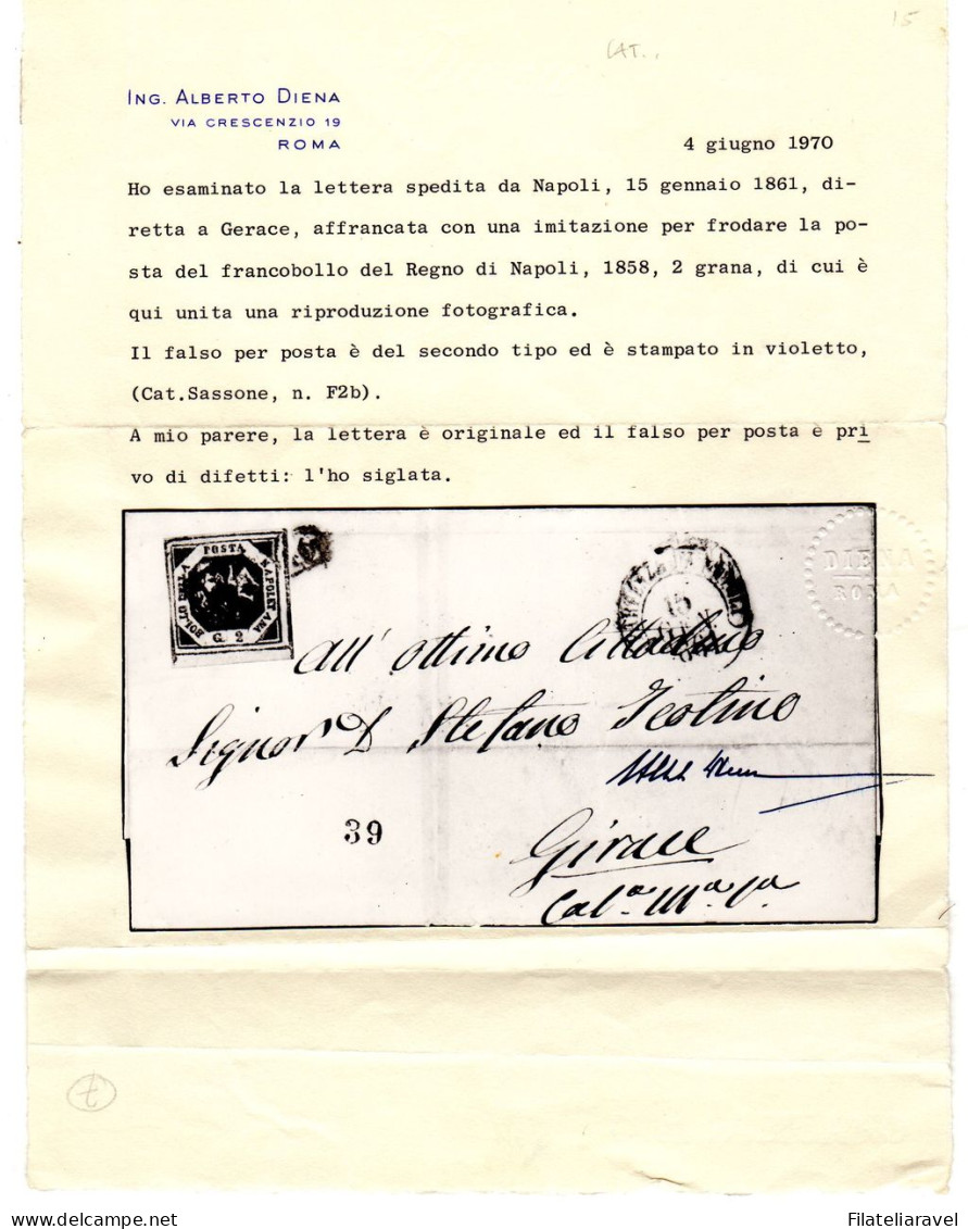 Ltr  Napoli 1861 Lettera Da Napoli Per Gerace Affrancata Con Il Falso F2b Splendida Conservazione - Naples