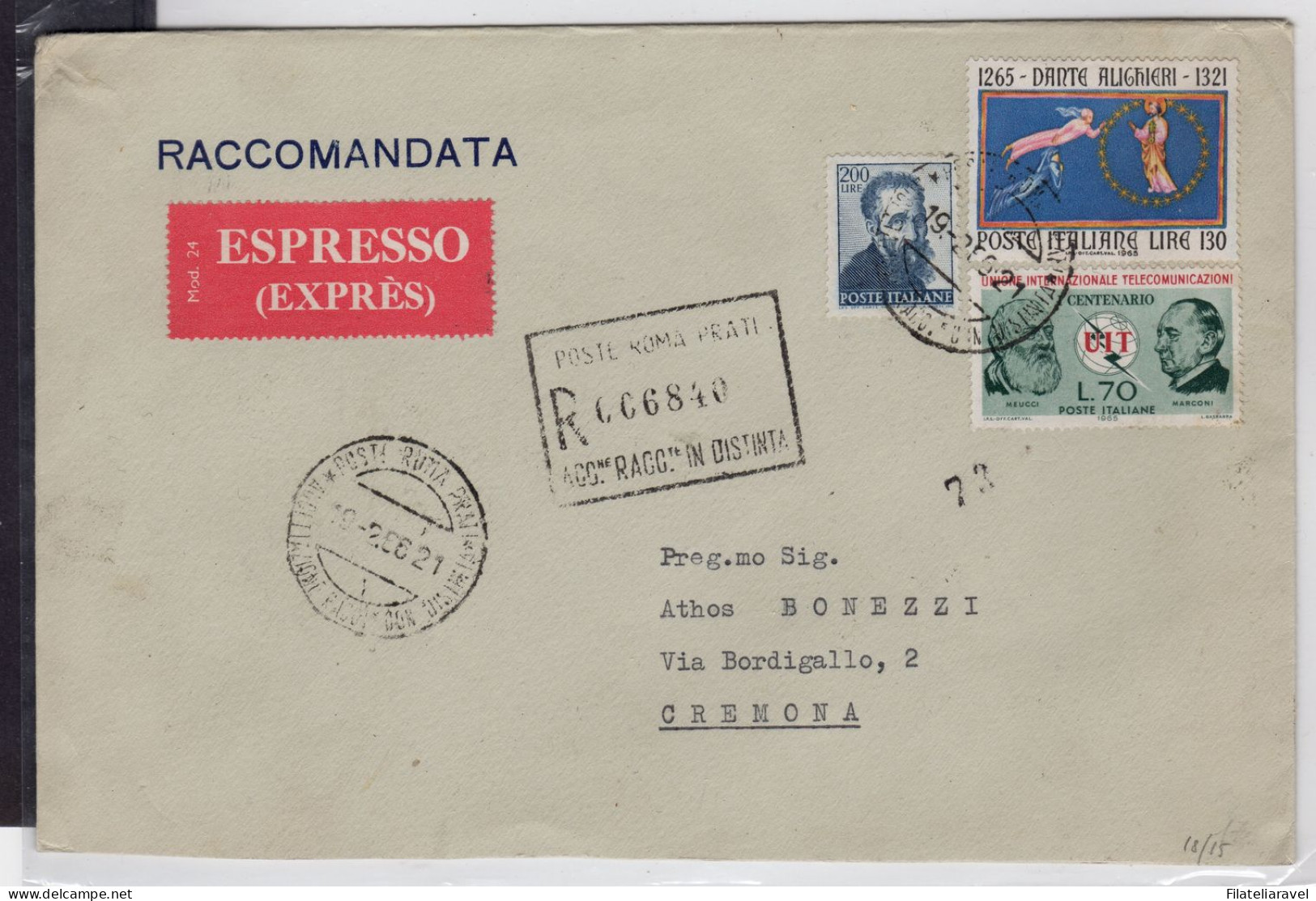 Ltr 1966 - Italia Repubblica -  RACCOMANDATA ESPRESSO CON 200 Lire MICHELANGIOLESCA - 1961-70: Poststempel