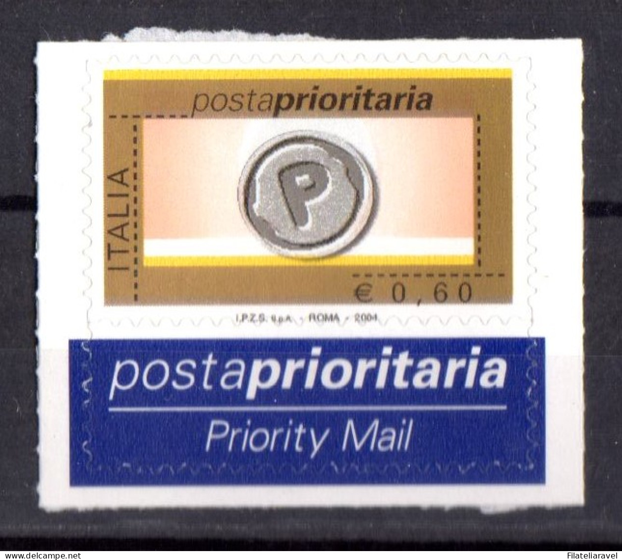 ** 2004 - Italia Repubblica -  Posta Prioritaria Fustellatura Spostata Cert Ferrario - 2001-10: Nieuw/plakker