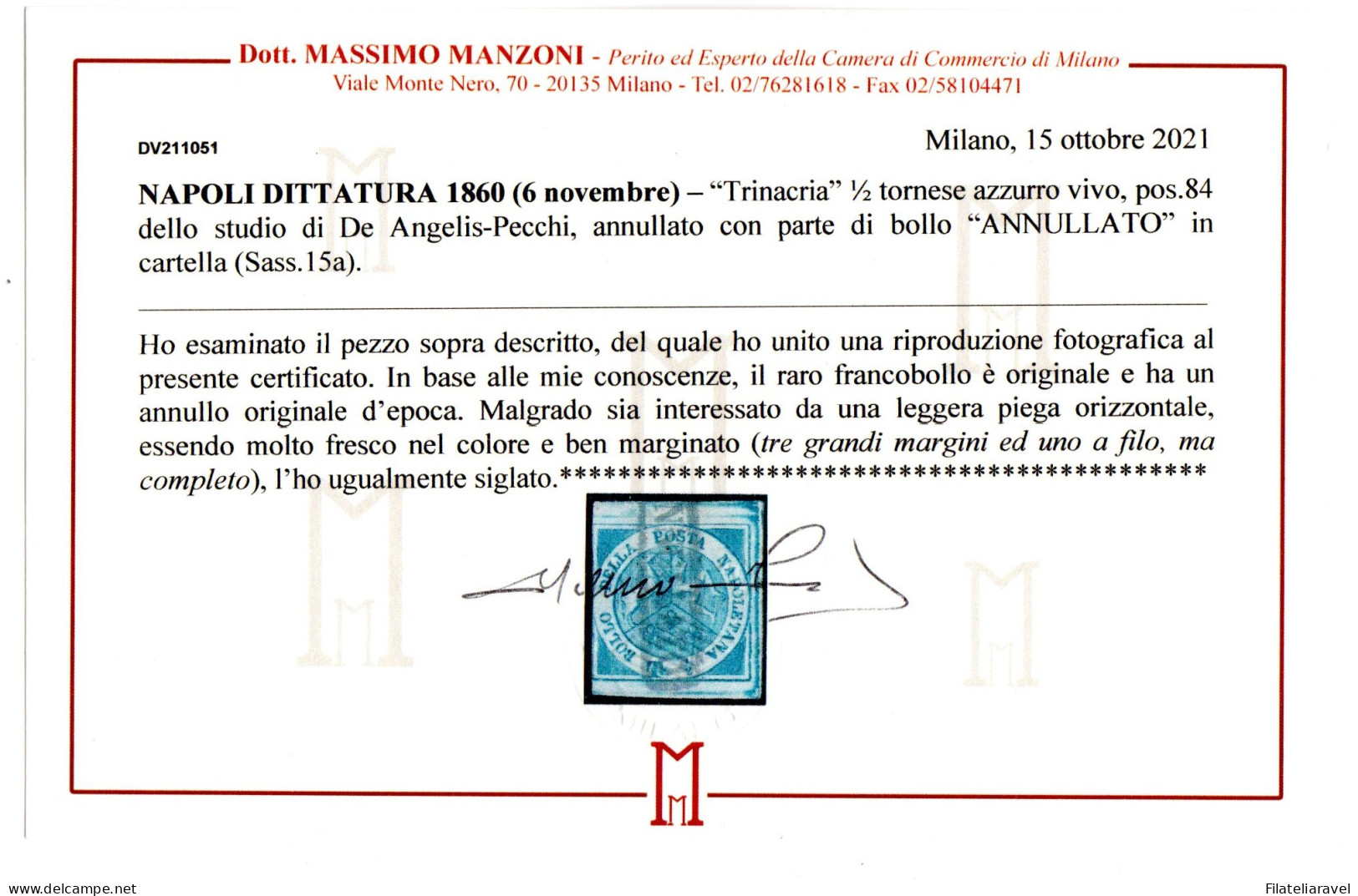 Us Napoli Dittatura Trinacria Usata Cert Sorani Manzoni - Nápoles