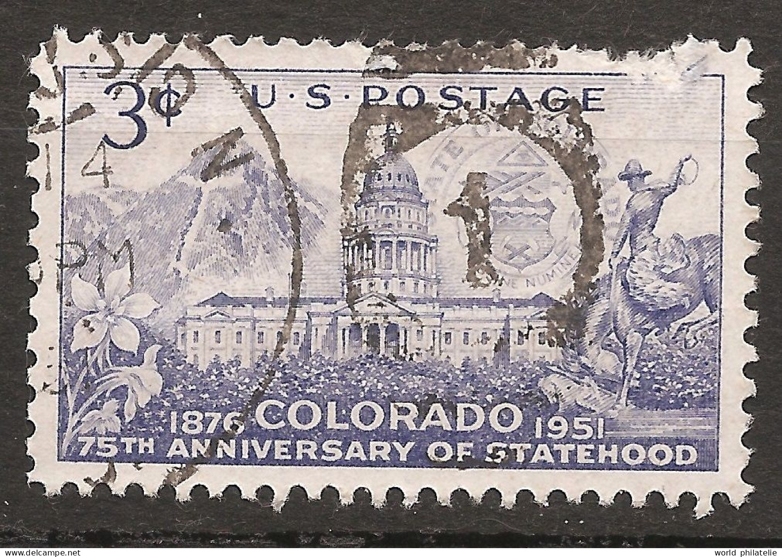 Etats-Unis D'Amérique USA 1951 N° 552 O Colorado, Montagne, Sainte-Croix, Capitole, Denver, Armoiries, Cheval, Bronco - Used Stamps