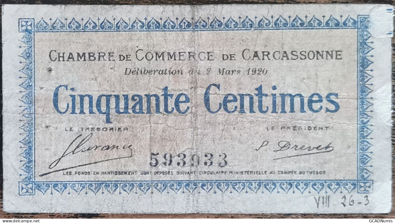 Billet 50 Centimes Chambre De Commerce De CARCASSONNE 1920 - Nécessité - 593933 - Cámara De Comercio