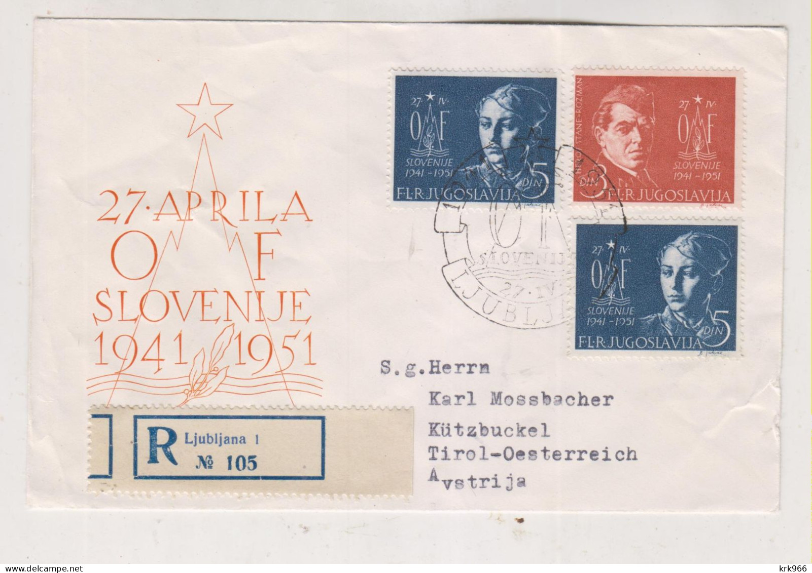 YUGOSLAVIA,1951 LJUBLJANA Nice Registered Cover To Austria - Lettres & Documents