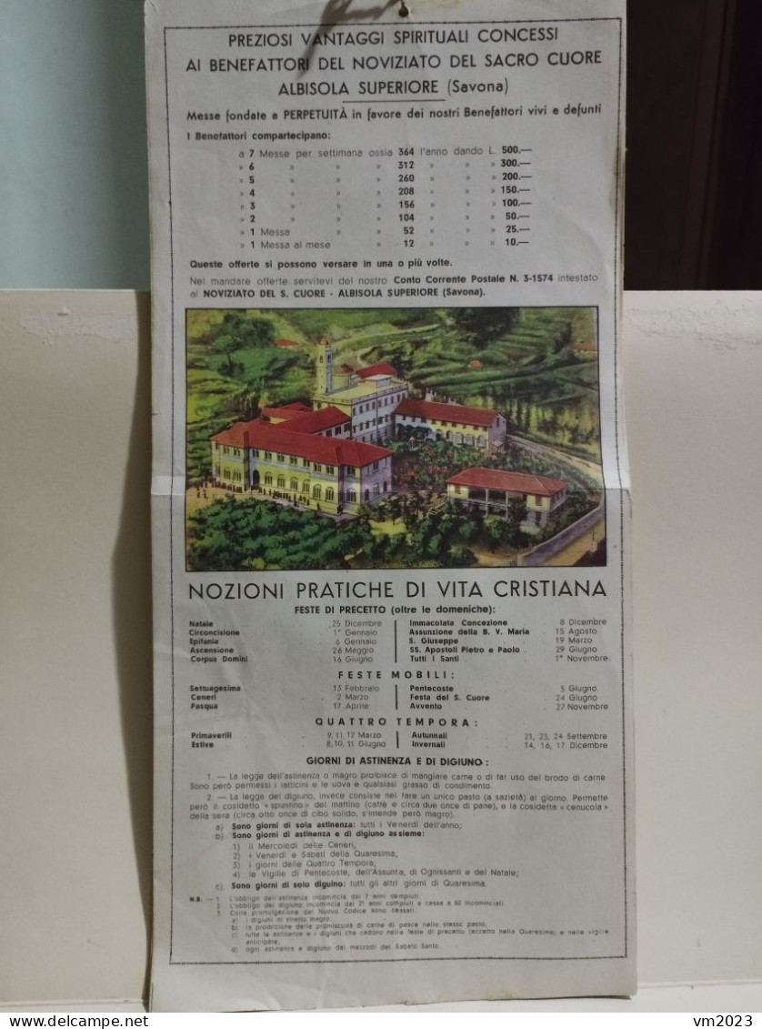 Calendario 1938 NOVIZIATO DEL S. CUORE Albisola Superiore (Savona)  35x17 Cm - Grand Format : 1921-40