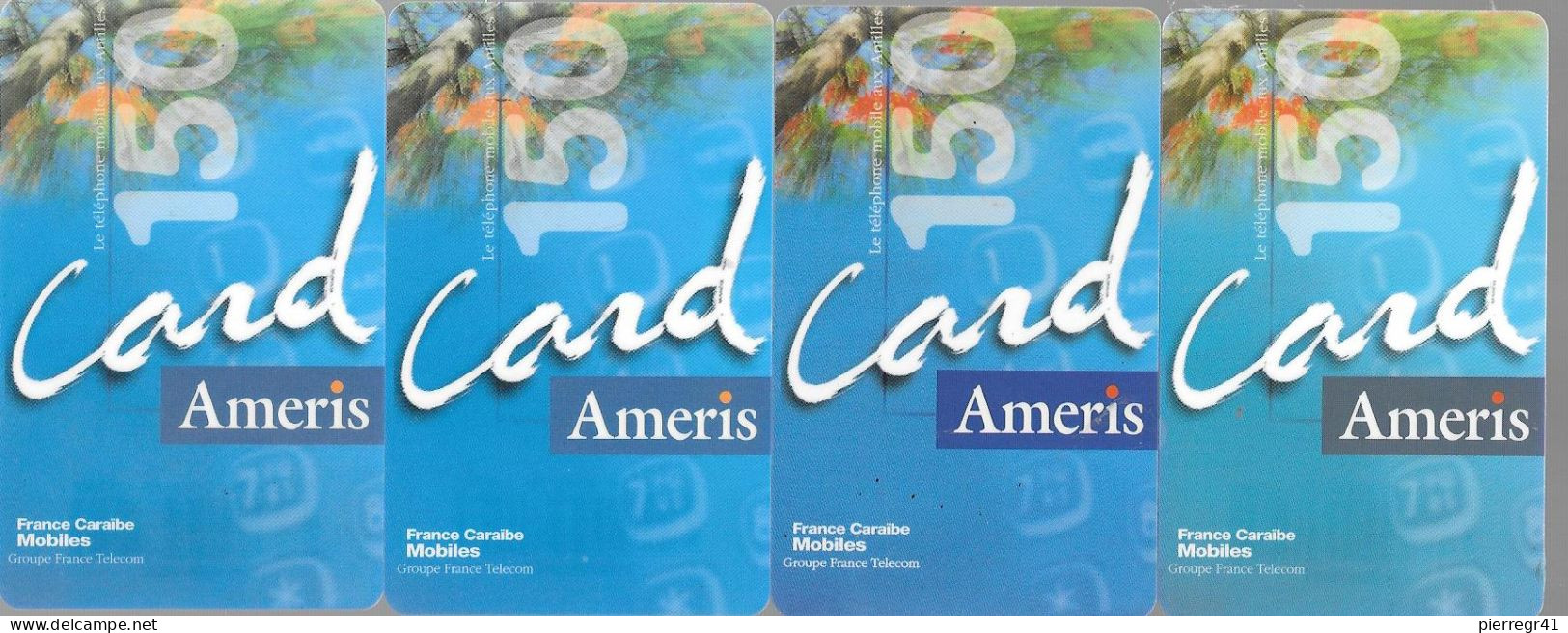 4-CARTES -GSM-FRANCE CARAIBES-150/AMERIS CARD/07/99-08/99-01/00-05/00-Gratté-Plastic Epais-TBE/RARE - Cellphone Cards (refills)