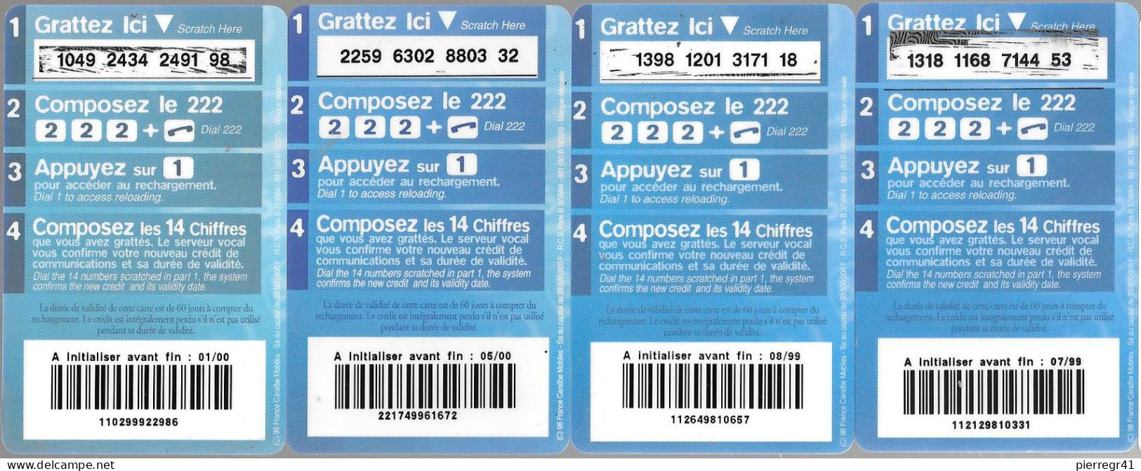 4-CARTES -GSM-FRANCE CARAIBES-150/AMERIS CARD/07/99-08/99-01/00-05/00-Gratté-Plastic Epais-TBE/RARE - Kaarten Voor De Telefooncel (herlaadbaar)