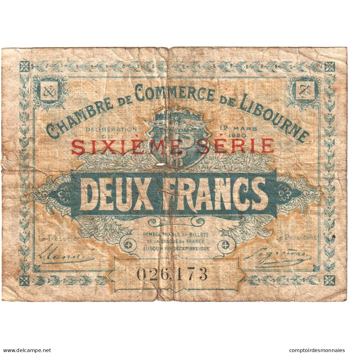 France, Libourne, 2 Francs, 1920, B, Pirot:72-34 - Camera Di Commercio