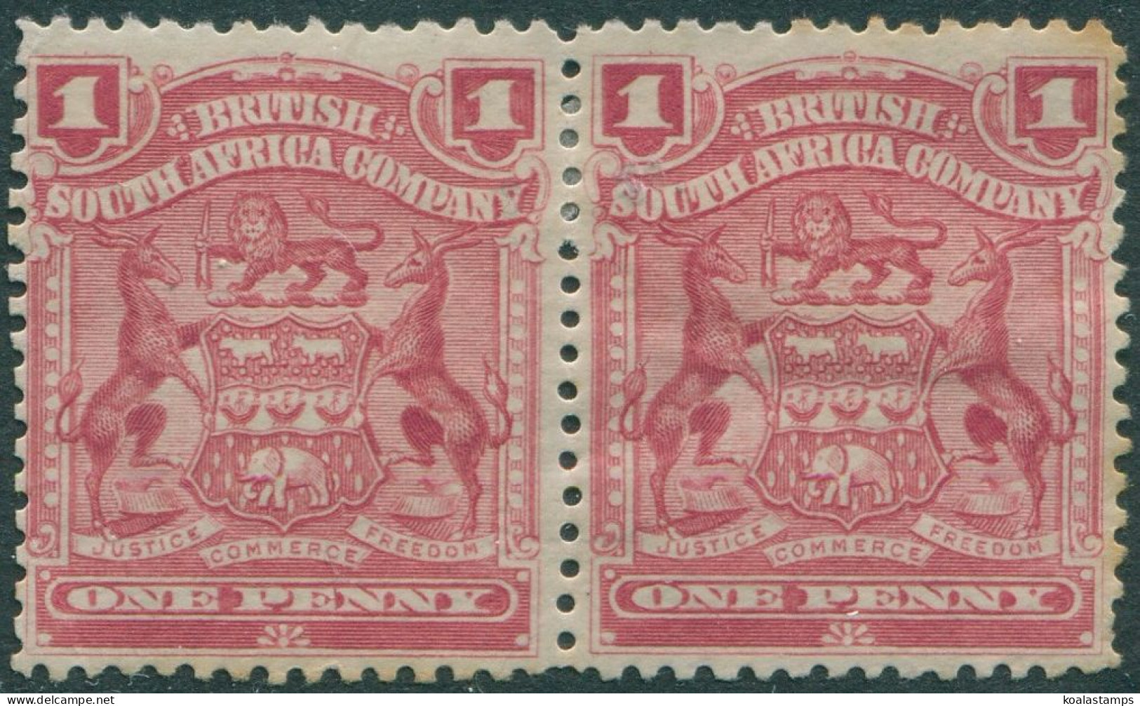 Rhodesia 1898 SG77 1d Red Arms Pair With Light Toning MH - Zimbabwe (1980-...)
