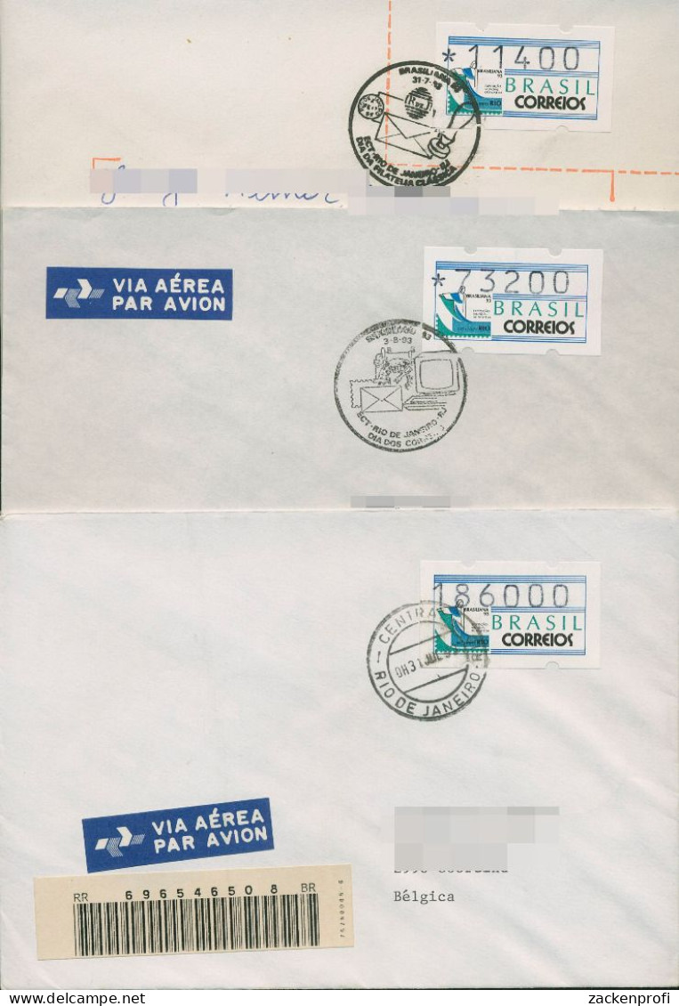 Brasilien ATM 1993 11400/73200/186000 Auf 3 Briefen ATM 5 S1 (X80446) - Franking Labels