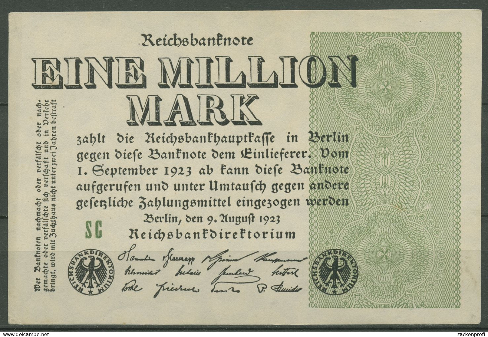 Dt. Reich 1 Million Mark 1923, DEU-114c FZ SC, Leicht Gebraucht (K1278) - 1 Miljoen Mark