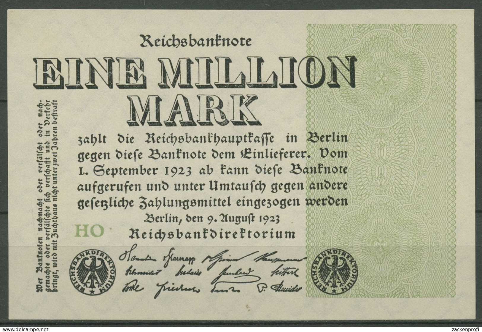 Dt. Reich 1 Million Mark 1923, DEU-114a FZ HO, Fast Kassenfrisch (K1275) - 1 Million Mark