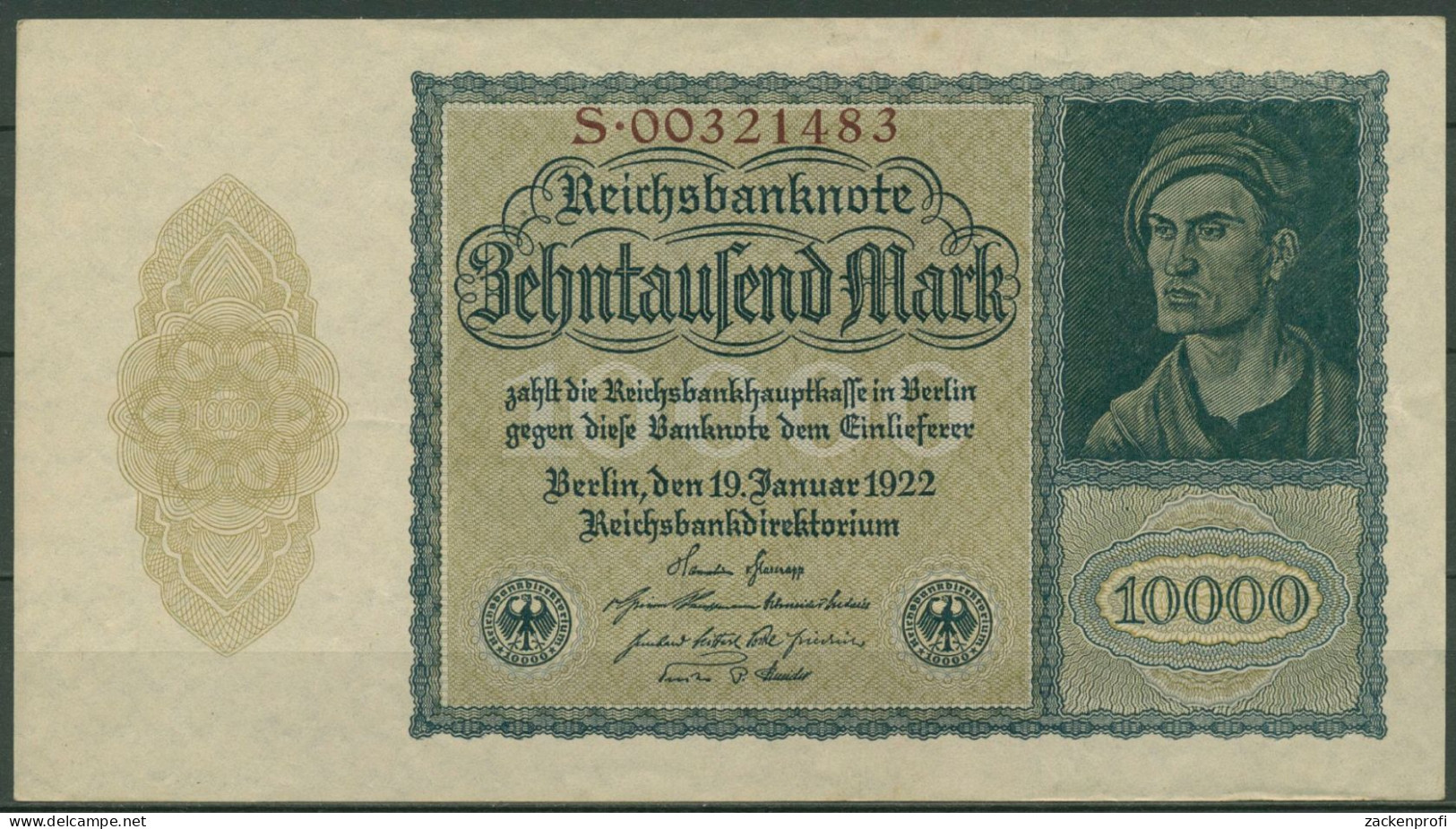 Dt. Reich 10000 Mark 1922, DEU-78b Serie S, Leicht Gebraucht (K1446) - 10.000 Mark