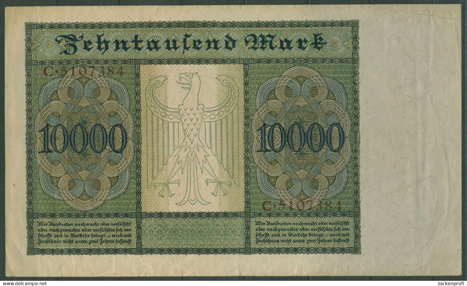 Dt. Reich 10000 Mark 1922, DEU-76 Serie G/C, Gebraucht (K1453) - 10.000 Mark