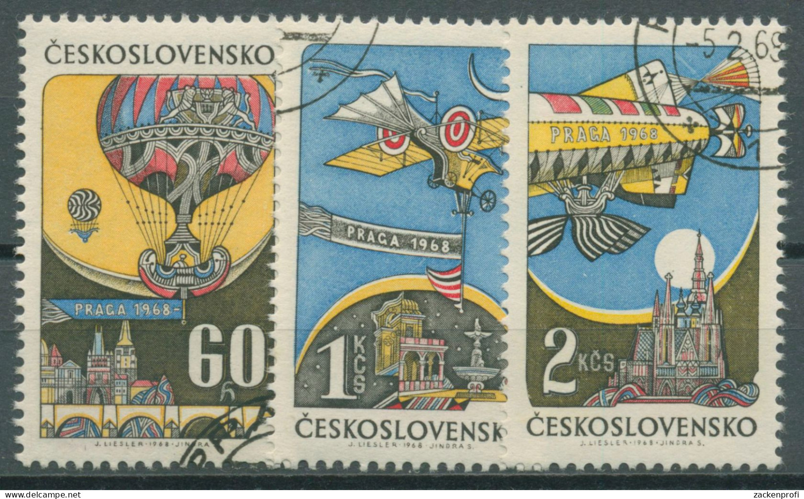 Tschechoslowakei 1968 PRAGA Historische Flugpost Zeppelin 1767/69 Gestempelt - Oblitérés
