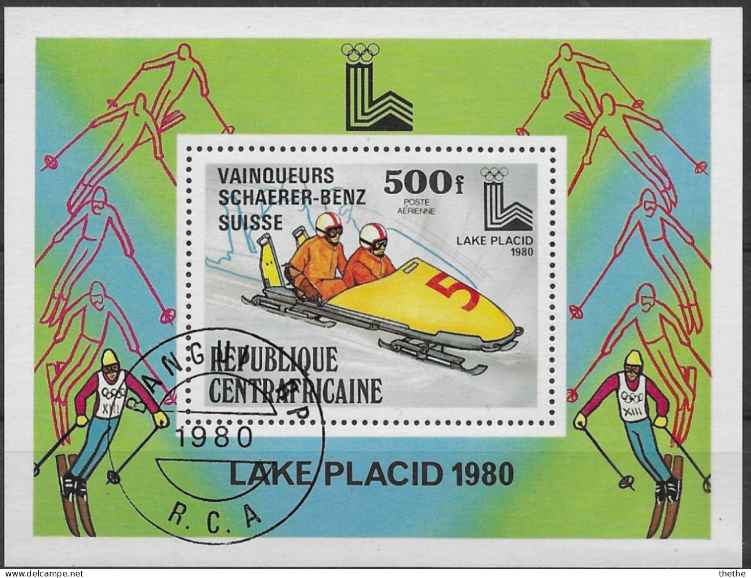 CENTRAFRICAINE -  Jeux Olympiques D'hiver 1980 - Lake Placid (Médailles) - Bobsleigh à Deux - En Surimpression - Inverno1980: Lake Placid
