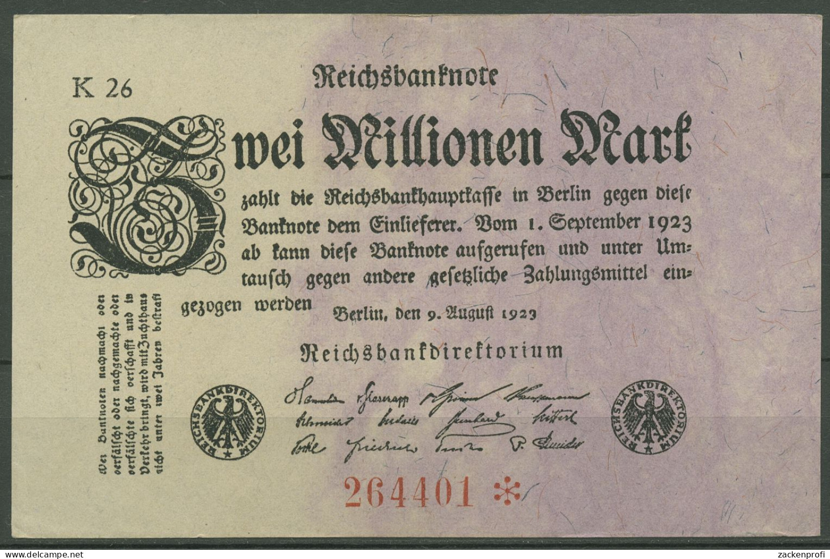 Dt. Reich 2 Millionen Mark 1923, DEU-115b FZ K, Leicht Gebraucht (K1269) - 2 Miljoen Mark