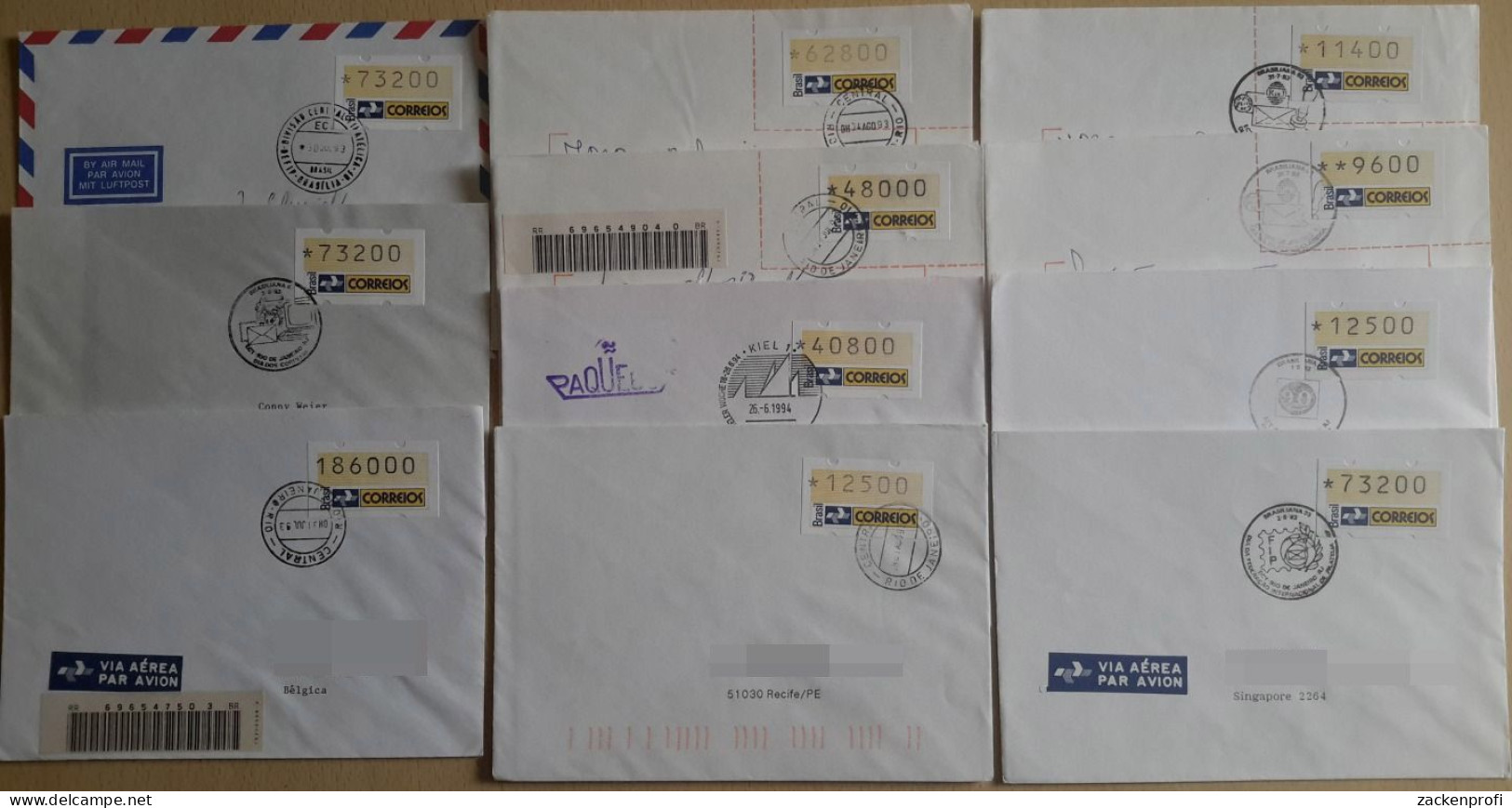 Brasilien ATM 1993 Kleines Lot Mit 11 Briefen Mit ATM 4 (X80445) - Franking Labels