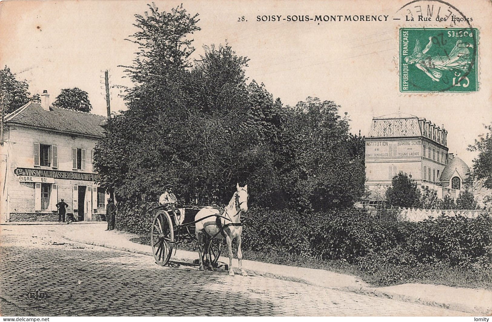 95 Soisy Sous Montmorency La Rue Des écoles CPA Attelage Cheval , Commerce De Vins - Soisy-sous-Montmorency