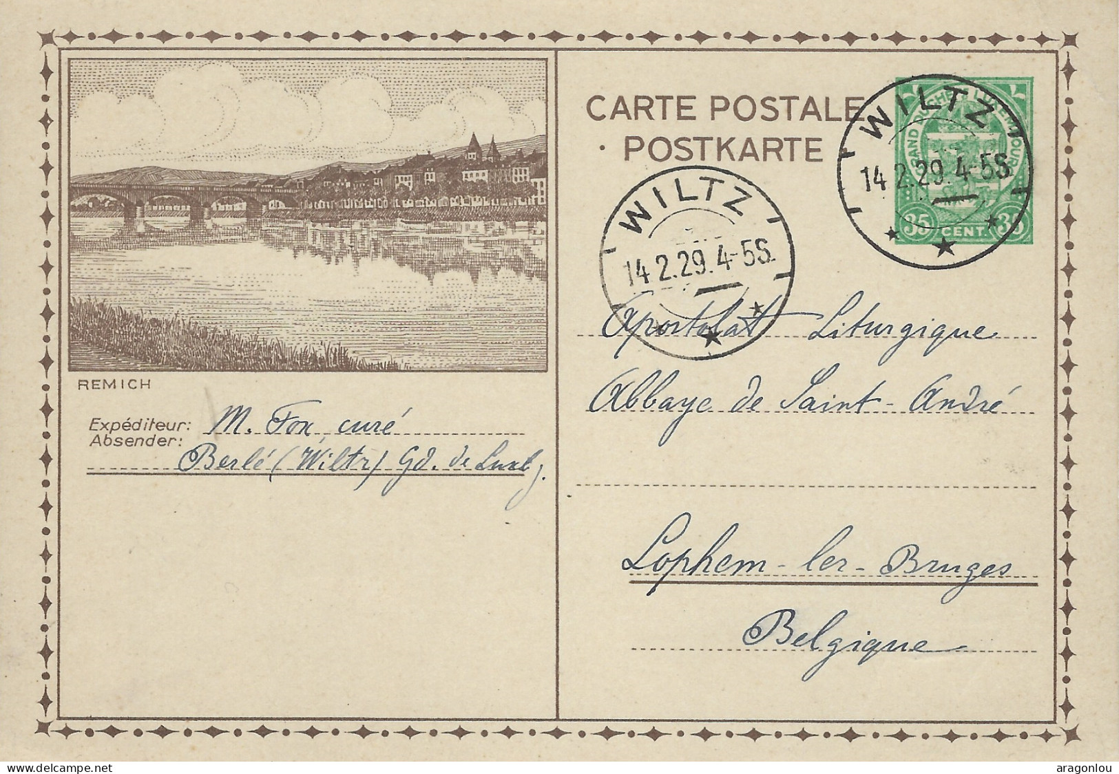 Luxembourg - Luxemburg - Carte - Postale 1929    Remich  -  Cachets   Wiltz - Stamped Stationery