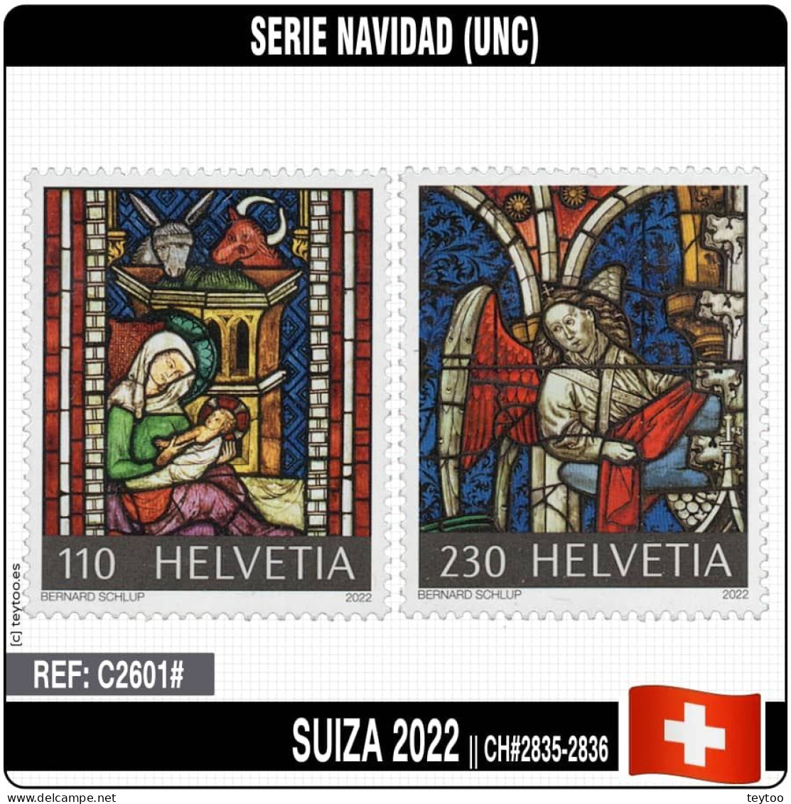 C2601# Suiza 2022. Serie Navidad. Arte Sacro (MNH) MI#2835-2836 - Nuevos