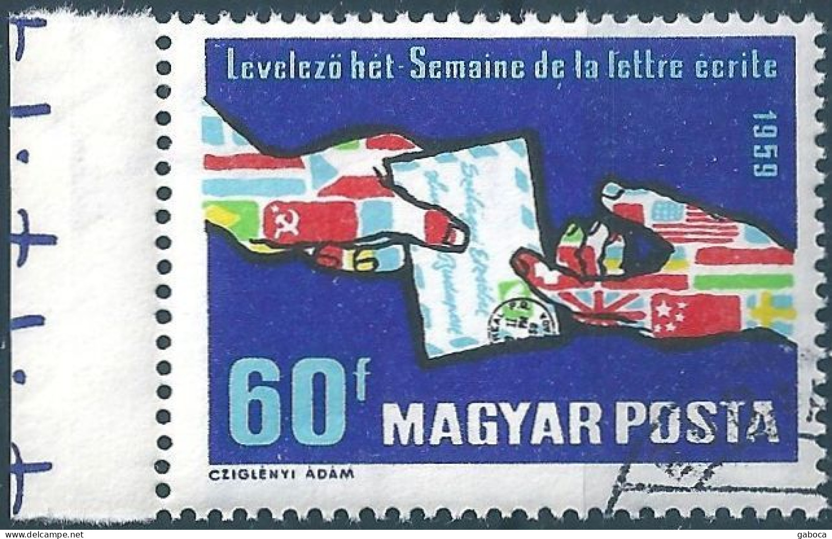 C5747 Hungary Post Letter Hand Flag Used RARE - Posta